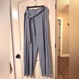 light blue wide-leg trousers